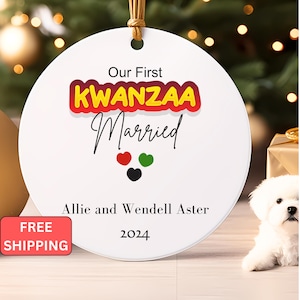 First Kwanzaa Married Ceramic Personalized Ornament Custom Couple Gift, Traditional Holiday Decor,  7 Principles Cultural Heritage Keepsake