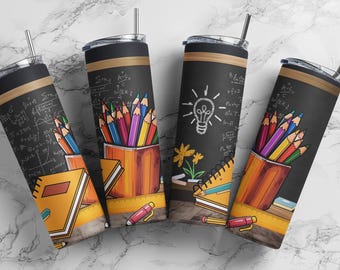 Personalized Teacher Tumbler: Stainless Steel, School Theme, 20oz