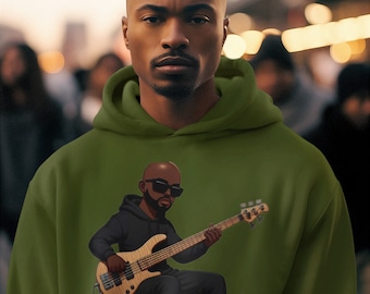 Groove in Comfort &#39;COOL BASS MAN&#39; Hoodie for Musicians Unisex Heavy Blend Warm Casual Streetwear