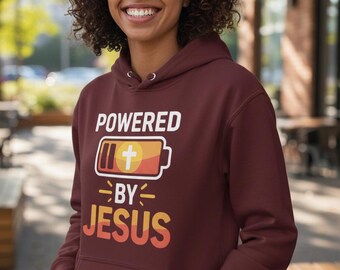 Powered by Jesus Graphic Hoodie – Inspirational Christian Faith Apparel