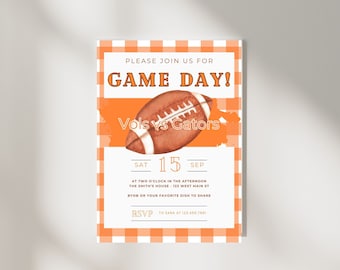 Orange und Weiß Team Football Game Day Party Einladung - Digital