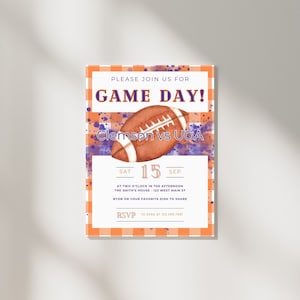 Purple and Orange Team Football Game Day Party Invitation - Digital