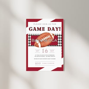 Crimson and White Houndstooth Football Game Day Party Invitation - Digital