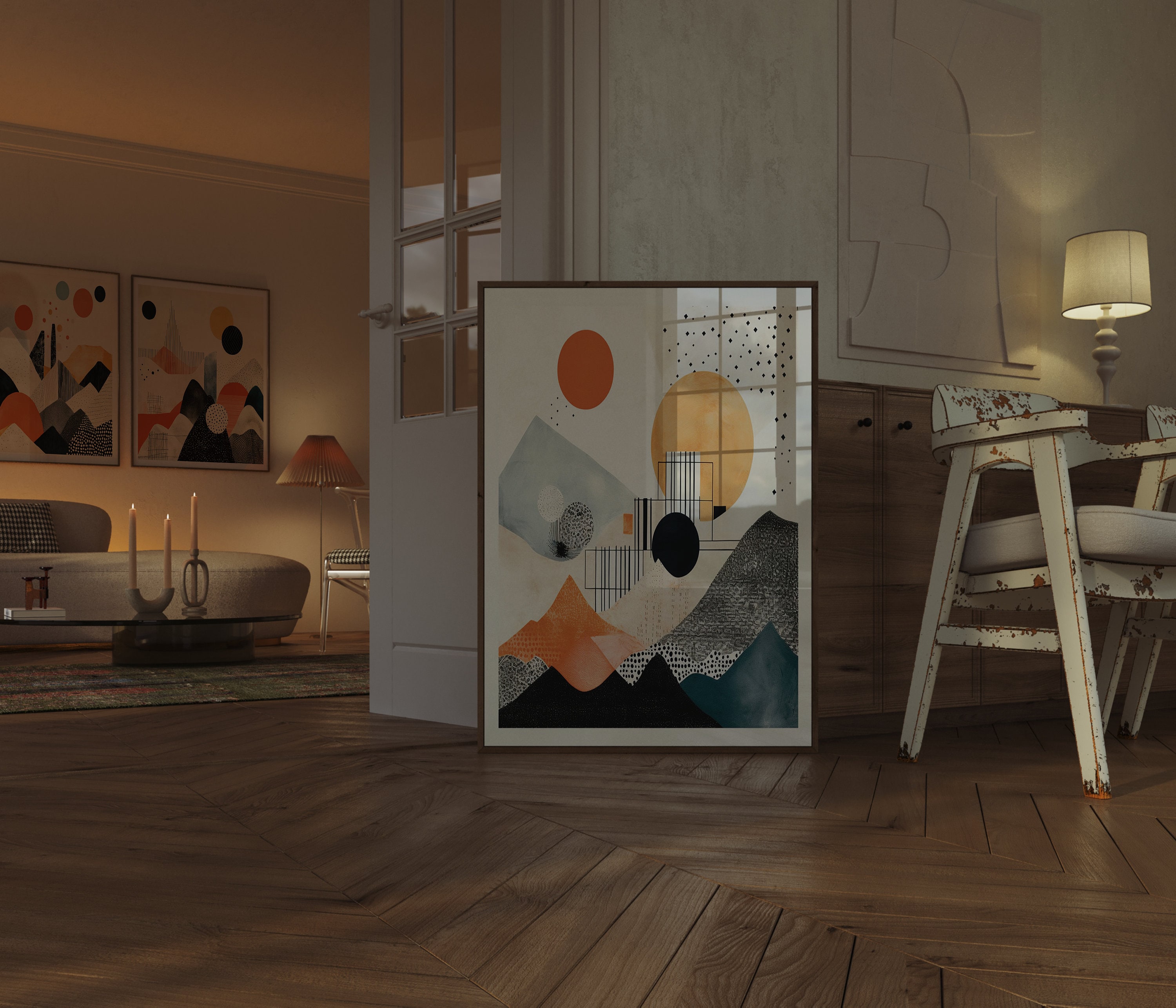 Japandi Wall Art, Narrow Abstract Digital Print, Maximalist Cool Home — free download