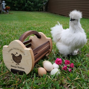 Personalized Rustic Chicken Egg Basket Made From Solid Wood-Gift for Mother's Day-Produce Basket-Handmade Egg Basket for Coop-Garden Basket
