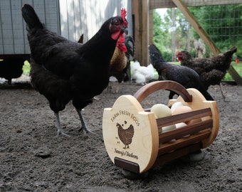 Egg Basket Customized Made from Hard Maple and Walnut-Garden basket-Vegetable basket-Backyard Chickens-Chicken Coop Decoration-Gift for her