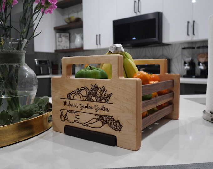 Personalized Harvest Basket-Picnic Basket with handle-gift for mom birthday-gift for grandma-Vegetable Garden Basket-Garden Tools organizer.