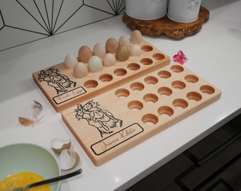 Personalized Egg Holder Countertop-Egg Rack-Egg tray, egg storage,fresh egg holder-Chicken Coop-Wood Food Organizer for Kitchen-mom gift