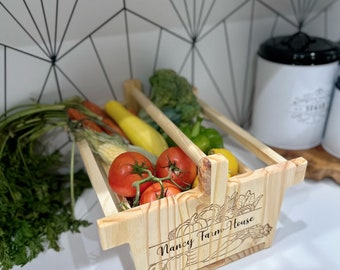 Wood Basket Personalized-Storage Basket-Handcrafted basket-Harvest Basket-Fruit basket-Garden gift -Vegetable basket-Modern Farm House Gift