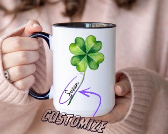 Personalized Four Leaf Clover Mug • Custom Made • Good Luck Coffee Cup • St. Patrick’s Day Gift • Custom Mug with Name • Cute Clover Tea Cup