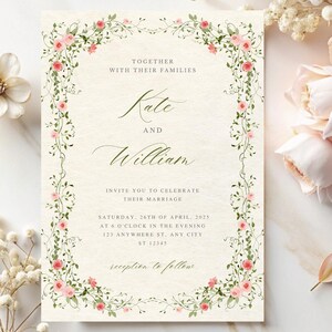 Wildflowers Wedding Invitation Template, Printable Wedding Invitation, Wedding Invite, Pastel Wildflowers Invitation, Floral Wreath