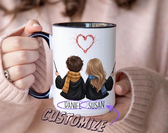 Personalized Wizards Couple Mug – Custom Name Coffee Cup, Wizarding World Gift, Magical Friendship and Love Mug, Custom Names Mug