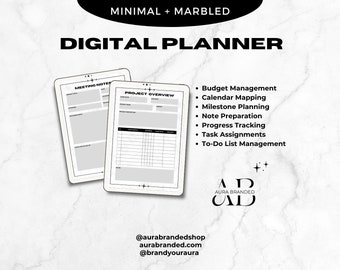Minimalistic Marbled Digital Project Planner - Elevate Your Organization with Aura Branded
