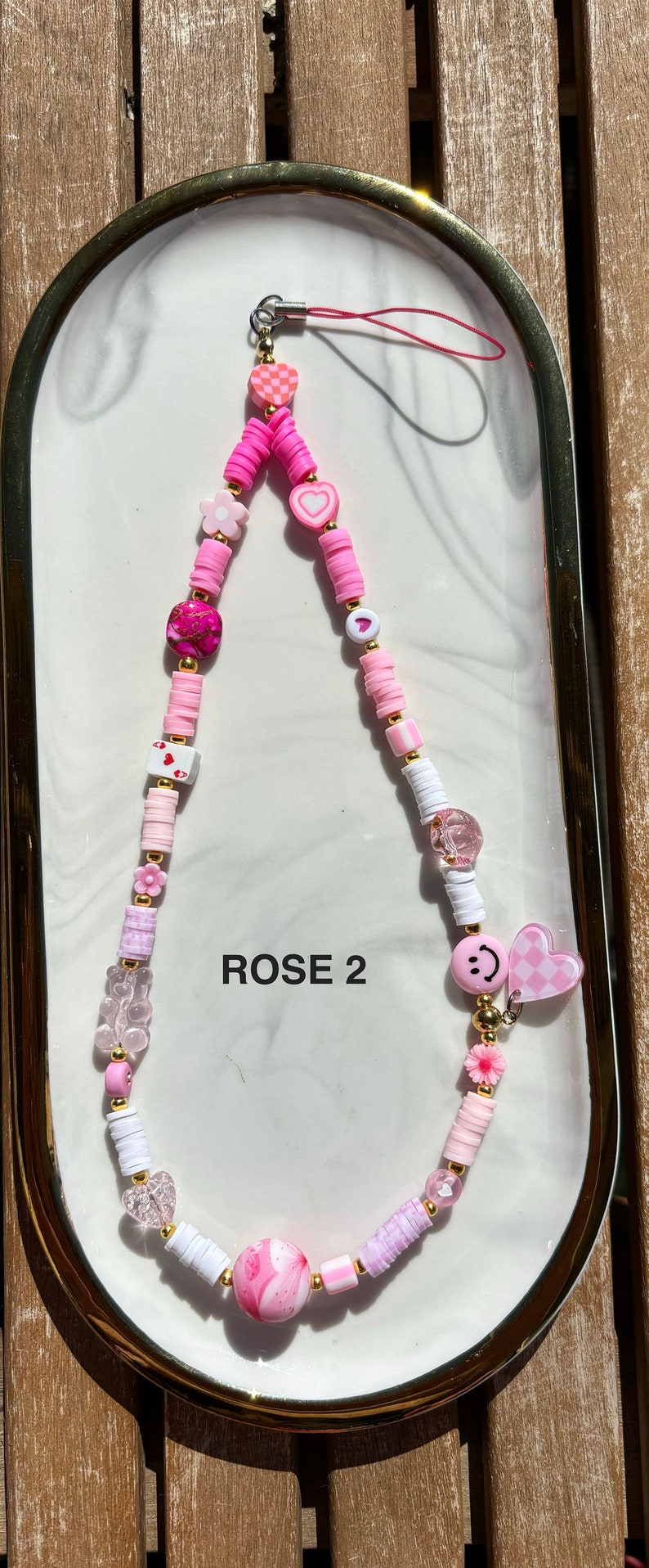 Bijoux de téléphone en perles heishi couleurs au choix personnalisables ROSE 2