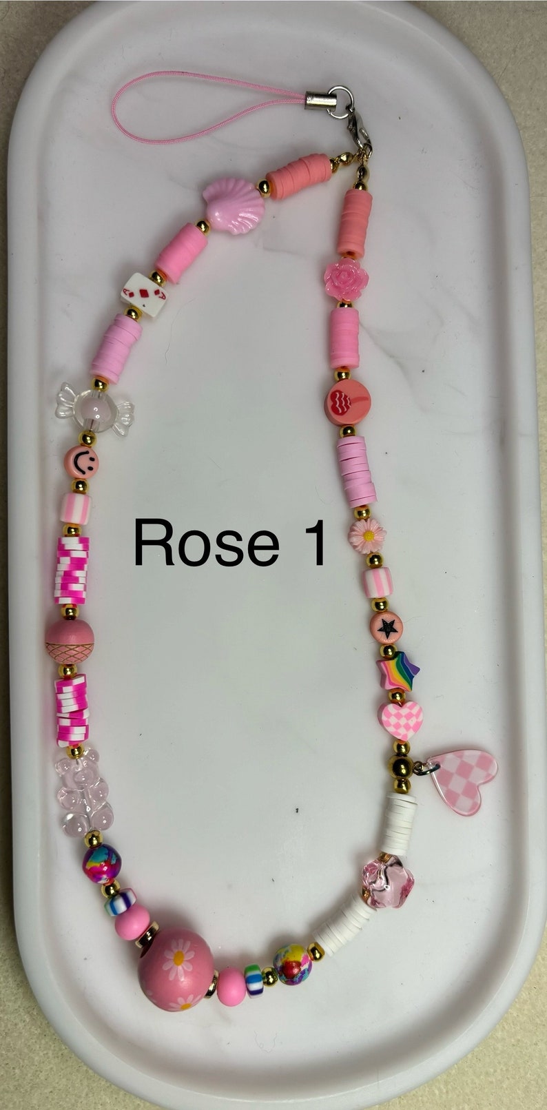Bijoux de téléphone en perles heishi couleurs au choix personnalisables ROSE 1