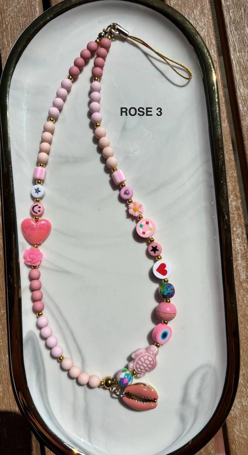 Bijoux de téléphone en perles heishi couleurs au choix personnalisables ROSE 3