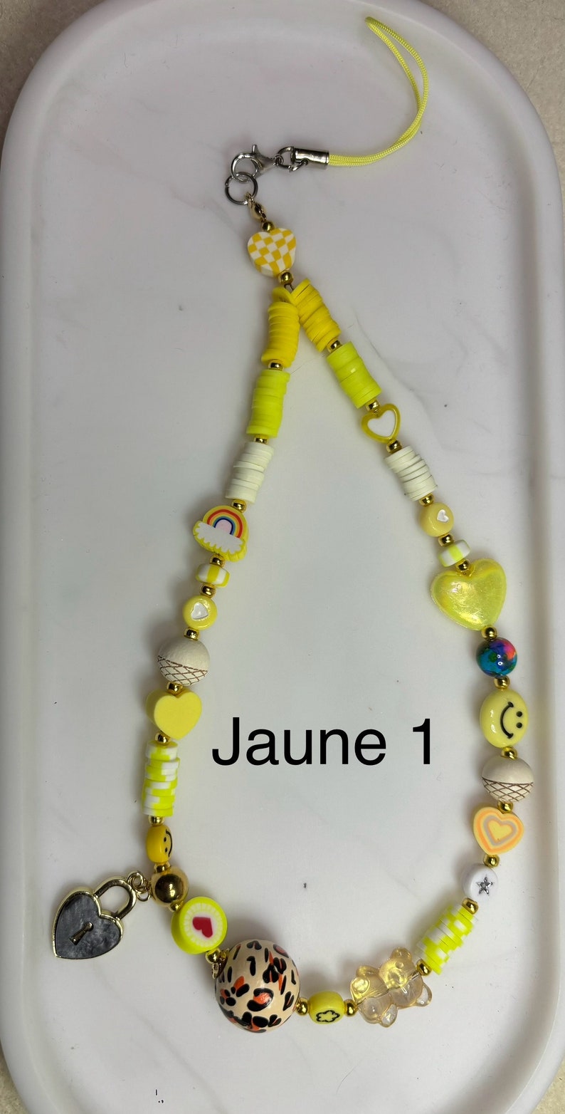 Bijoux de téléphone en perles heishi couleurs au choix personnalisables JAUNE 1