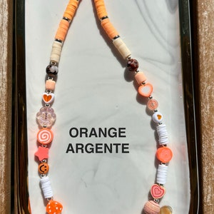 Bijoux de téléphone en perles heishi couleurs au choix personnalisables ORANGE ARGENTE