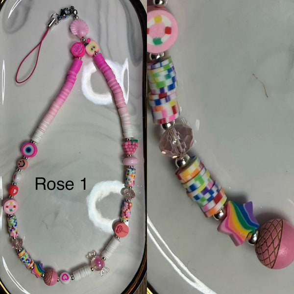 Bijoux de téléphone en perles heishi couleurs au choix personnalisables