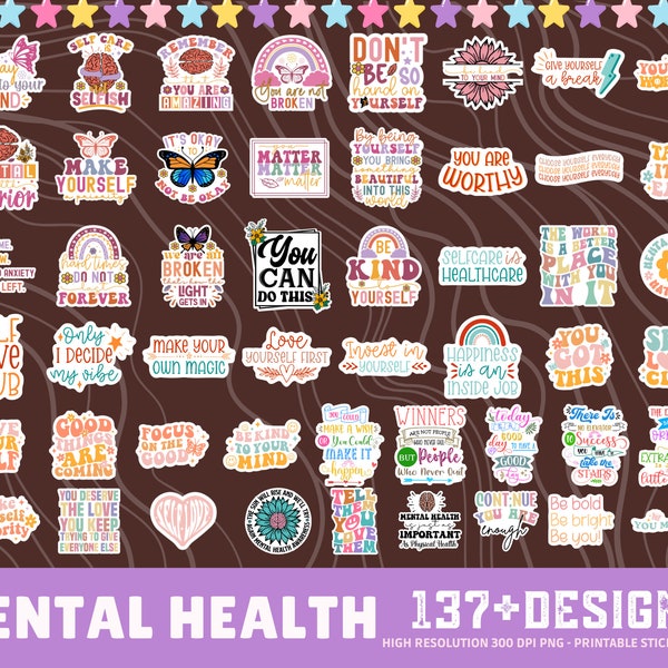 Inspirational png, Digital stickers bundle, Mental Health png, Printable Stickers Bundle, Cricut png, Sticker png,Positivity stickers