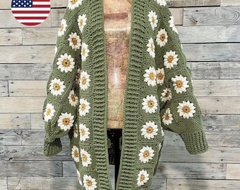 Daisy Granny Square Cardigan PATTERN,crochet pattern,crochet cardigan pattern,granny square,granny square crochet cardigan Daisy Cardigan