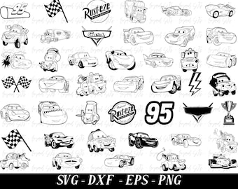 Cars PNG, Cars Clipart, Cars SVG, Planes and Cars Birthday Bundle, Instant Download, Instant Download Lightning Mcqueen Mater, Chrome Letter