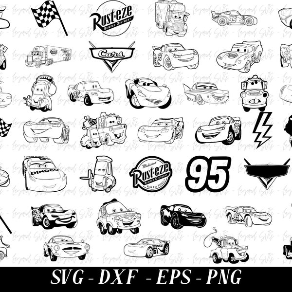 Voitures PNG, Cars Clipart, Cars SVG, Planes and Cars Birthday Bundle, Téléchargement instantané, Téléchargement instantané Lightning Mcqueen Mater, Chrome Letter