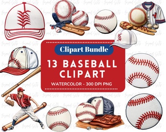 Watercolor Baseball Clipart Set Of 13 PNG Files, Sports Clipart, Baseball Illustration, Game Clipart, Sports Graphics, COMMERCIAL LICENSE