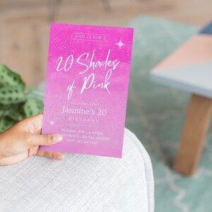 Pink Invitation, Digital Invitation, Printable invitation, 20 shades of pink