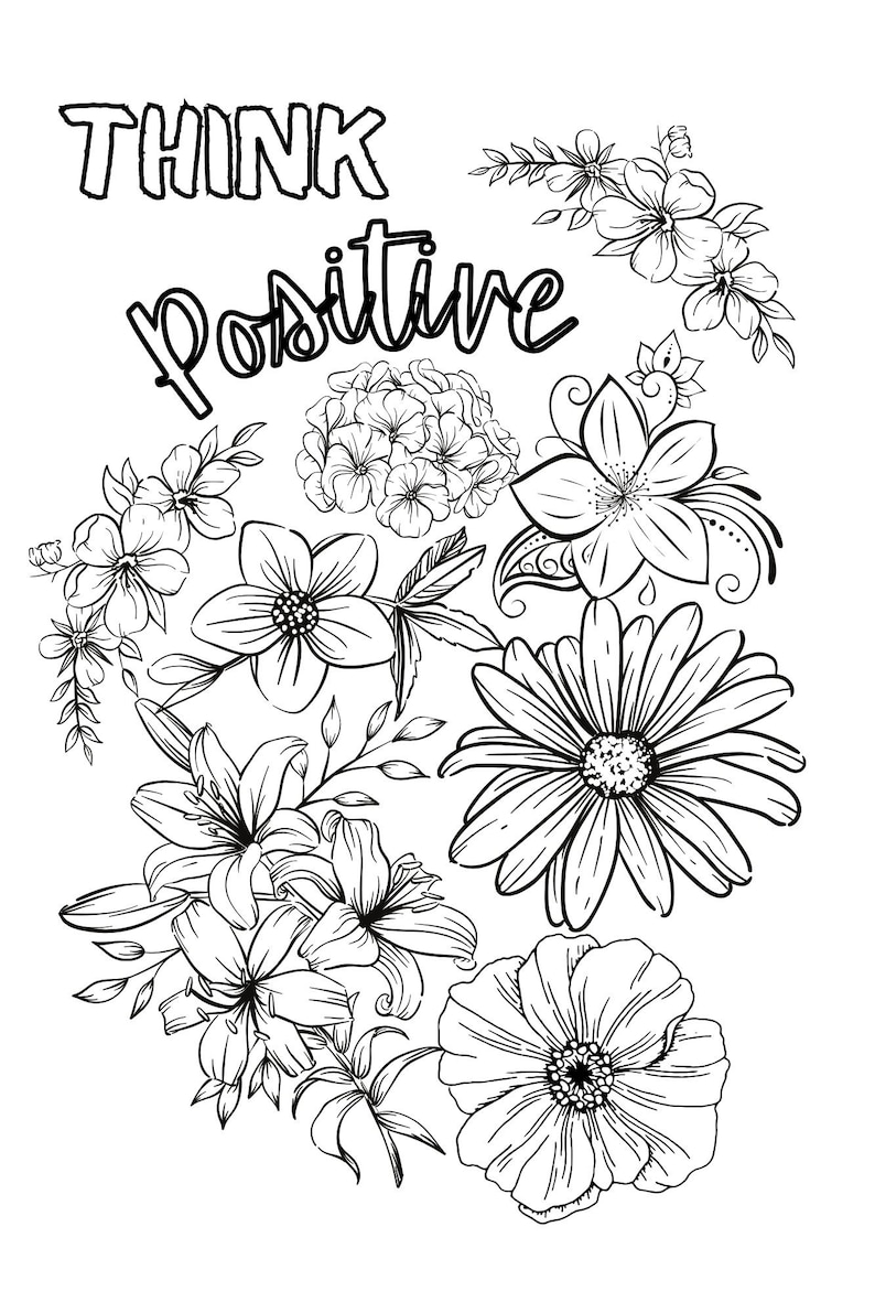 Think Positive Coloring Page Etsy
