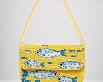 Beaded Yellow Fish Shoulder Bag | Beaded Summer Shoulder Purse
