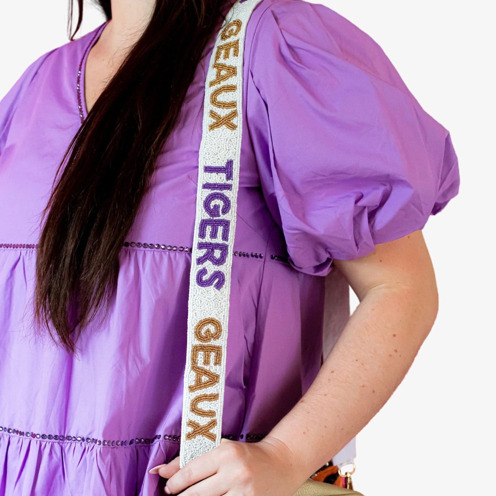 GEAUX TIGERS LSU Tigers Beaded Purse Strap, College Game Day, Geaux