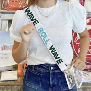 ROLL WAVE Tulane Purse Strap, Tulane Beaded Purse Strap, Tulane Game Day Outfit, Roll Wave Beaded Purse Strap