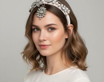 Elegant Pearl and Crystal Headband – Handmade Bridal or Special Occasion Hair Accessory