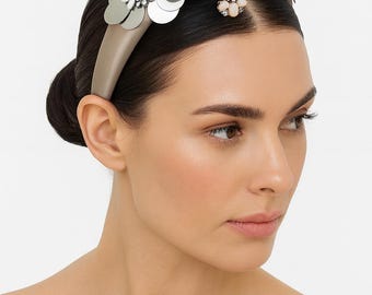 Silver & Blue Floral Beaded Headband – Handmade Statement Hair Accessory by Mayza