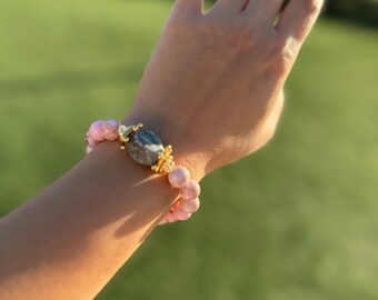 PINK ZEBRA JASPER Bracelet with Pink Zebra Jasper Stone