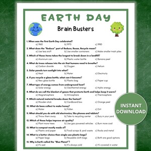 Earth Day Trivia Game Printable, Earth Day Activities for Kids, Earth Day Game, Printable Earth Day Worksheet, Classroom Party Game