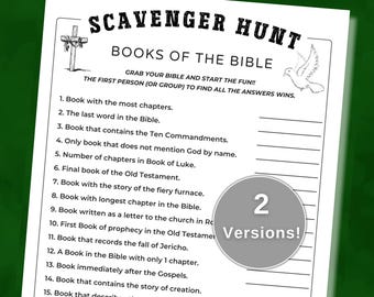 Bible Scavenger Hunt, Bible Games for Sunday School Kids, Books of the Bible, Church Games, Family Game Night, Christian Activity