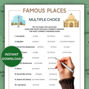 Geography Quiz; Famous Places Trivia Game; Homeschool Geography; Family Game Night; Geography Trivia Questions; Famous Cities