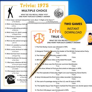 1975 Trivia Games, Born in 1975, 50 Year Reunion, 50th Birthday Game, Back in 1975, Class of 1975, 50th Anniversary Game, 1970s Trivia