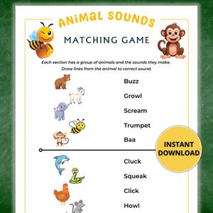Animal Picture Matching Game - Preschool Activity, Toddler Learning, Prek Worksheet - Homeschool Worksheet