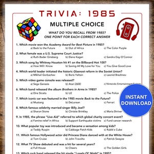 Gioco a quiz del 1985, Nato nel 1985, Gioco del 40° anniversario, Gioco del 40° compleanno, Tornato nel 1985, Classe del 1985, Gioco del 40° anniversario, Quiz anni &#39;80