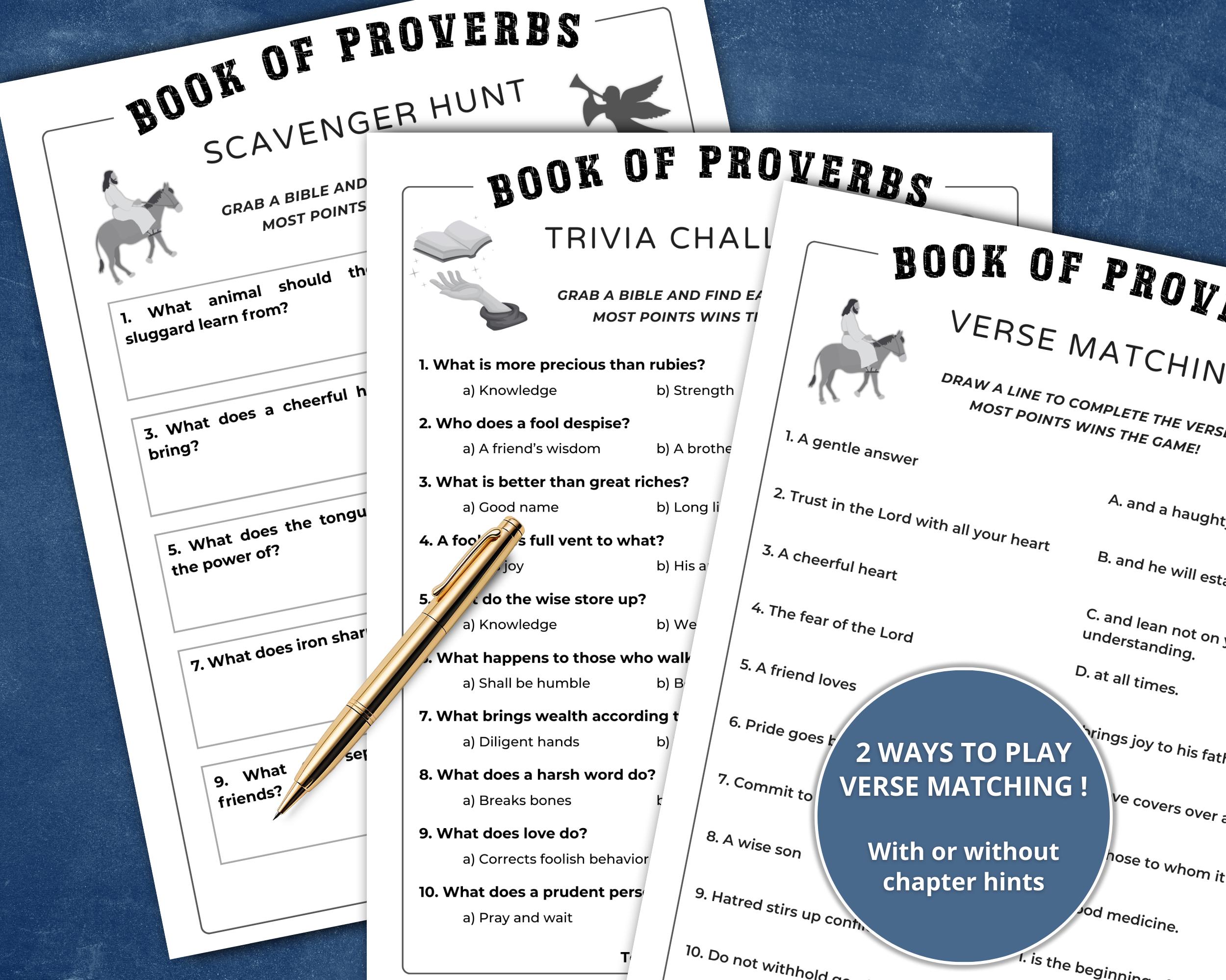 Proverbs Games Bible Games Bundle - Proverbs Bible Study Set - Trivia, Scavenger Hunt ...