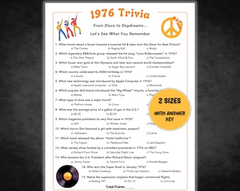 1976 Trivia Game, Born in 1976, 50 Year Reunion Game, 50th Birthday Game, Back in 1976, Class of 1976, 50th Anniversary Game, 1970s Trivia
