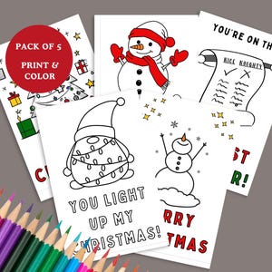 Kerstkleurkaarten, downloadbare doe-het-zelfknutsels, kleurknutsels voor kinderen, kleurplaat, kerstkleuractiviteit, zelfgemaakte kaarten