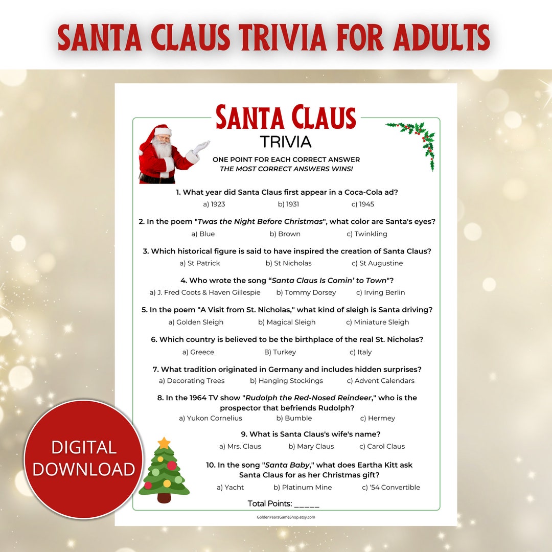 Santa Claus Trivia for Adults - Etsy