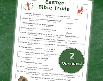 Juego de preguntas y respuestas de Pascua, juego bíblico de Pascua para la iglesia, escuela dominical cristiana, actividad de Pascua basada en la fe, juego de Semana Santa.