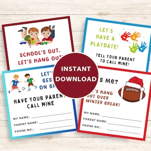 Playdate-Karten, Lets Play druckbar, Spieldatumskarten für Kinder, Kinder-Visitenkarte, Elternkontaktkarte, Sommerpause