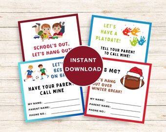 Tarjetas de juego, imprimibles "Let's Play", tarjetas de juego para niños, tarjeta de contacto para niños, tarjeta de contacto para padres, tarjeta de juego, vacaciones de verano