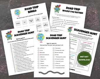Road Trip Games, Scavenger Hunt, Bingo, Would You Rather, Car Trip Games, For Kids or Teens, Travel Games, Car Ride Games